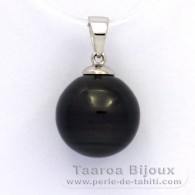 Rhodiated Sterling Silver Pendant and 1 Tahitian Pearl Ringed B 12.3 mm