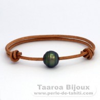 Waxed Cotton Bracelet and 1 Tahitian Pearl Ringed C 11.4 mm