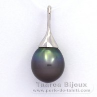 Rhodiated Sterling Silver Pendant and 1 Tahitian Pearl Semi-Baroque C 13.3 mm