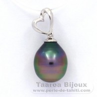 Rhodiated Sterling Silver Pendant and 1 Tahitian Pearl Semi-Baroque B 9.2 mm