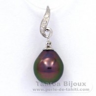 Rhodiated Sterling Silver Pendant and 1 Tahitian Pearl Semi-Baroque B 9.7 mm