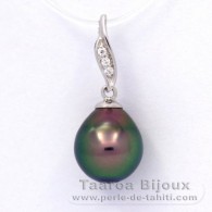 Rhodiated Sterling Silver Pendant and 1 Tahitian Pearl Semi-Baroque C 9.2 mm