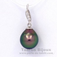 Rhodiated Sterling Silver Pendant and 1 Tahitian Pearl Semi-Baroque C 9.2 mm