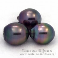 Lot of 3 Tahitian Pearls Semi-Baroque C from 10.5 to 10.9 mm
