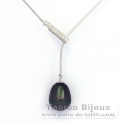 Rhodiated Sterling Silver Necklace and 1 Tahitian Pearl Semi-Baroque B 11.1 mm