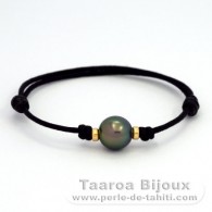 Waxed Cotton Bracelet and 1 Tahitian Pearl Semi-Round B 10.2 mm