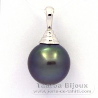 Rhodiated Sterling Silver Pendant and 1 Tahitian Pearl Semi-Round C 12.7 mm