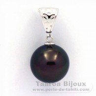 Rhodiated Sterling Silver Pendant and 1 Tahitian Pearl Round C 13.9 mm