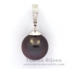Rhodiated Sterling Silver Pendant and 1 Tahitian Pearl Near-Round C 14.5 mm