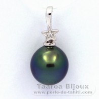 Rhodiated Sterling Silver Pendant and 1 Tahitian Pearl Semi-Baroque C 10.4 mm