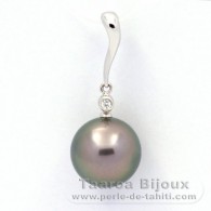 Rhodiated Sterling Silver Pendant and 1 Tahitian Pearl Round C 12.3 mm