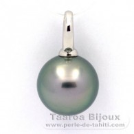 Rhodiated Sterling Silver Pendant and 1 Tahitian Pearl Round C 13.8 mm