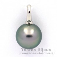 Rhodiated Sterling Silver Pendant and 1 Tahitian Pearl Round C 13.8 mm