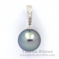 Rhodiated Sterling Silver Pendant and 1 Tahitian Pearl Round C 13.8 mm