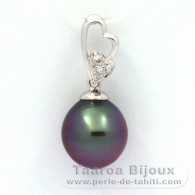 Rhodiated Sterling Silver Pendant and 1 Tahitian Pearl Semi-Baroque C 10.8 mm