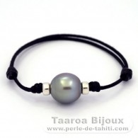 Waxed Cotton Bracelet and 1 Tahitian Pearl Semi-Baroque B/C 14 mm