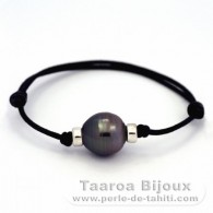 Waxed Cotton Bracelet and 1 Tahitian Pearl Ringed C 13.4 mm