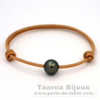 Leather Bracelet and 1 Tahitian Pearl Round C 10.5 mm