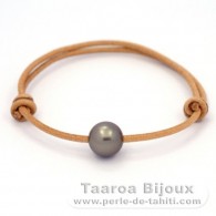 Leather Bracelet and 1 Tahitian Pearl Round C 10.8 mm