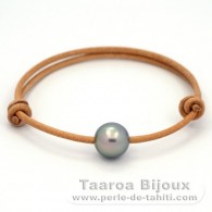 Leather Bracelet and 1 Tahitian Pearl Round C 10.9 mm