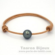 Leather Bracelet and 1 Tahitian Pearl Round C 11.9 mm