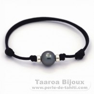 Waxed Cotton Bracelet and 1 Tahitian Pearl Round C 10 mm