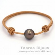 Leather Bracelet and 1 Tahitian Pearl Round C 12.4 mm