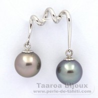 Rhodiated Sterling Silver Pendant and 2 Tahitian Pearls Round C 10 mm