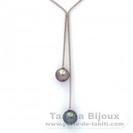 Rhodiated Sterling Silver Necklace and 2 Tahitian Pearls Round C 10.9 and 11.5 mm