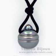 Waxed Cotton Necklace and 1 Tahitian Pearl Ringed C 13 mm