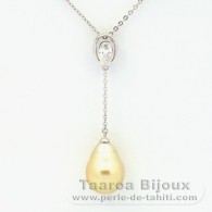 Rhodiated Sterling Silver Necklace and 1 Australian Pearl Semi-Baroque C 11.6 mm