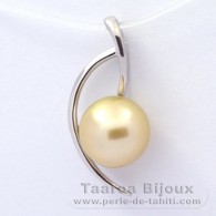 Rhodiated Sterling Silver Pendant and 1 Tahitian Australian Pearl Round C 9.9 mm