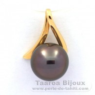 18K solid Gold Pendant and 1 Tahitian Pearl Round B 9.1 mm