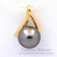 18K solid Gold Pendant and 1 Tahitian Pearl Round B 8.9 mm