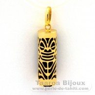 18K Gold Pendant and Black Agate - 21 mm - Longevity