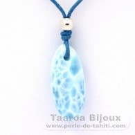 Waxed cotton Necklace and 1 Larimar - 27 x 12 x 7.4 mm - 4.15 gr