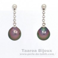 Rhodiated Sterling Silver Earrings and 2 Tahitian Pearls Semi-Baroque B 9.1 mm