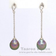 Rhodiated Sterling Silver Earrings and 2 Tahitian Pearls Ringed C 8.9 mm