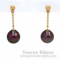18K solid Gold Earrings and 2 Tahitian Pearls Semi-Baroque A 9.1 mm