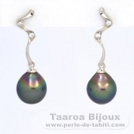 Rhodiated Sterling Silver Earrings and 2 Tahitian Pearls Semi-Baroque B 8.5 mm