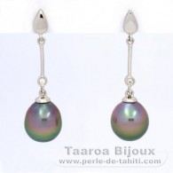 Rhodiated Sterling Silver Earrings and 2 Tahitian Pearls Semi-Baroque B 9.1 mm