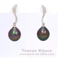Rhodiated Sterling Silver Earrings and 2 Tahitian Pearls Semi-Baroque B 9.3 mm