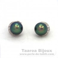 Rhodiated Sterling Silver Earrings and 2 Tahitian Pearls Semi-Baroque B+ 9.3 mm