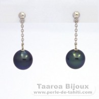 14K Solid White Gold Earrings and 2 Tahitian Pearls Semi-Baroque B 8.7 mm