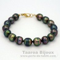 18K solid Gold Bracelet and 16 Tahitian Pearls Ringed B from 9 to 9.5 mm