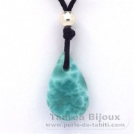 Waxed cotton Necklace and 1 Larimar - 20.6 x 12.8 x 6.4 mm - 1.25 gr