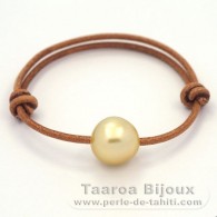 Leather Bracelet and 1 Australian Pearl Baroque C 12.9 mm