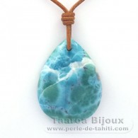 Leather Necklace and 1 Larimar - 49.4 x 37.4 x 7.5 mm - 24.1 gr