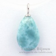 Rhodiated Sterling Silver Pendant and 1 Larimar - 15.8 x 10 x 5.1 mm - 1.25 gr