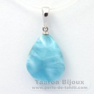 18K Solid White Gold Pendant and 1 Larimar - 17 x 13.3 x 5.5 mm - 1.95 gr